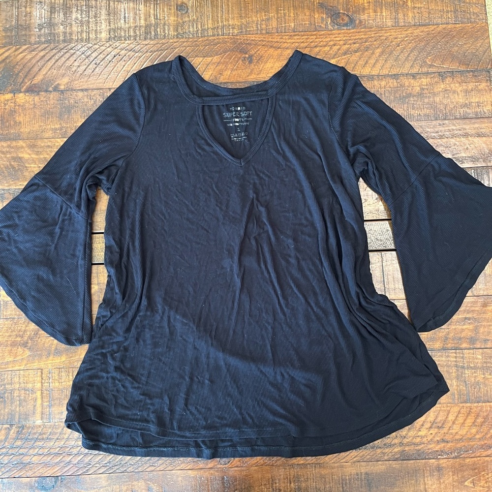 Torrid Black V-Neck Bell Sleeve Blouse